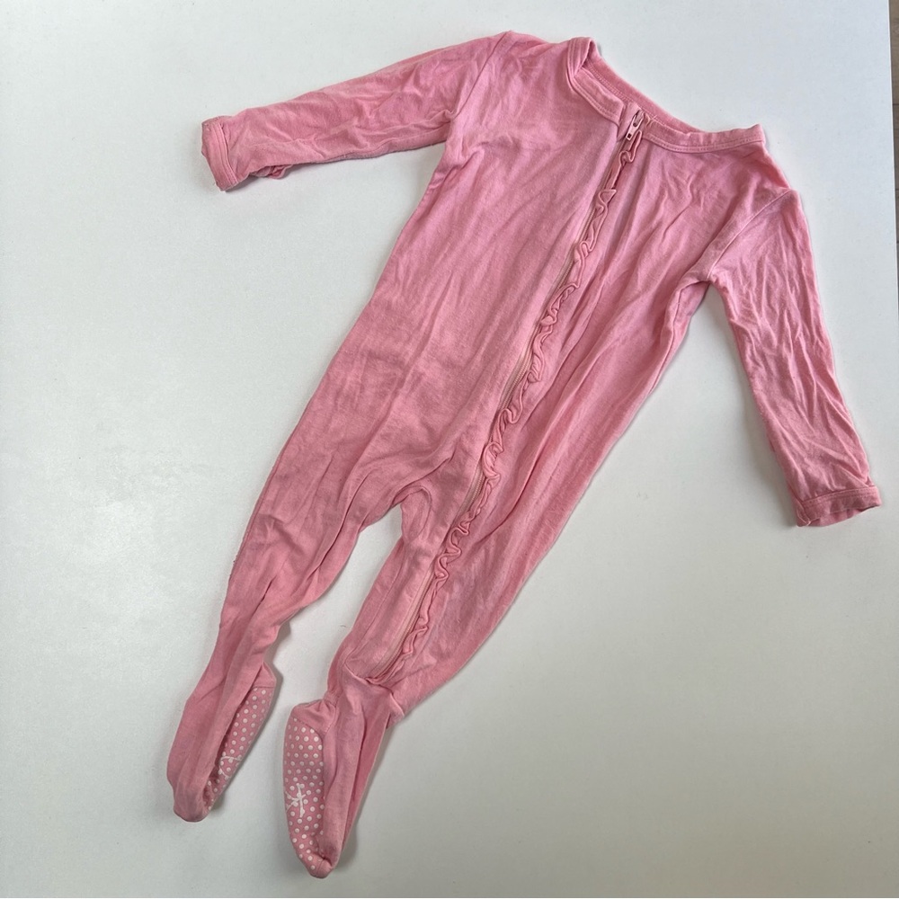 Kickee Pants Solid Pink Ruffle Footie 3-6 Months